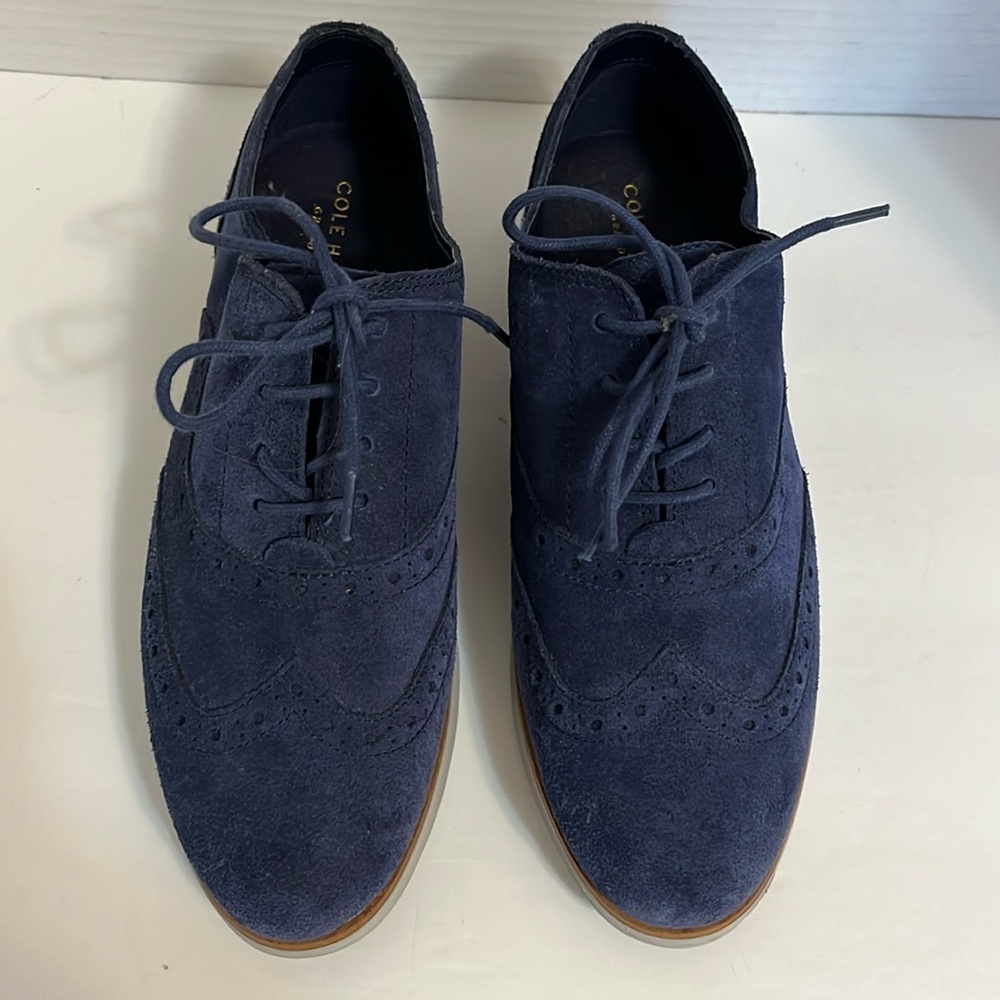 Cole Haan Grand.OS shoes woman’s 6.5 wingtoe blue oxford lace up tie suede upper - Picture 2 of 15